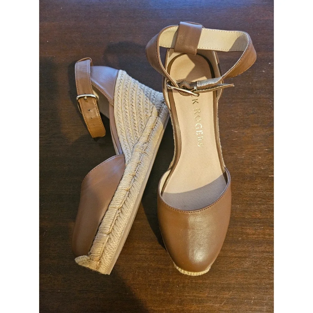Jack Rogers‎ Palmer Ankle Strap Espadrille Pumps Brown Leather Size 6M NEW
